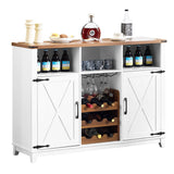 EROMMY Farmhouse Wine Bar Cabinet, 51" Sideboard Buffet Cabinet with Detachable Wine Rack and 3 Open Storage Compartments, Rustic Liquor Cabinet for Dining, Living Room, Kitchen, White EROMMY