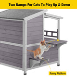 Aivituvin 2 Story Cat House Enclosure with Large Balcony, Indoor Cat Condo Outdoor Cat Shelter, Wooden Kitty Home with PVC Door Strip Aivituvin