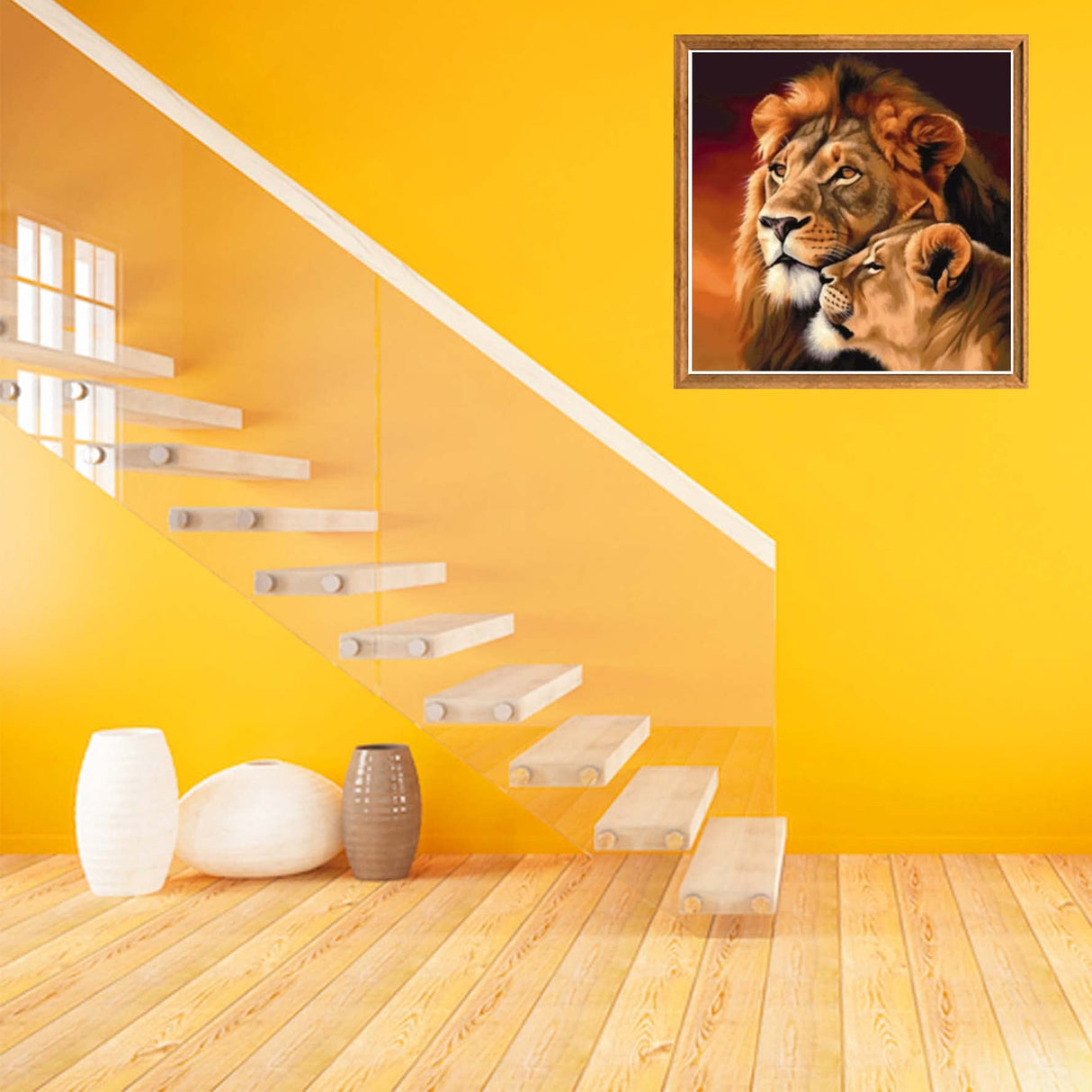 Bimkole 5D Diamond Painting Kits Lion Couple, Full Drill Beast DIY Rhinestone Embroidery Set Paint with Diamonds Art by Number Kits Cross Stitch Home Wall Craft Decoration (12x12inch) Bimkole