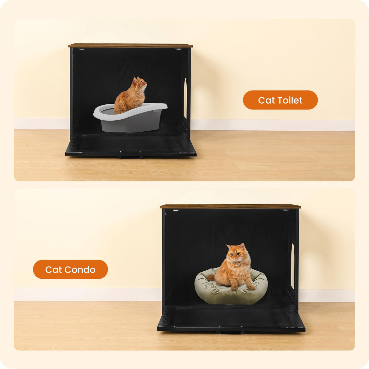 Dwanton Cat Litter Box Furniture Hidden, Cat Litter Box Enclosure, Reversible Entrance Can Be on Left or Right Side, Indoor Cabinet, Wooden Washroom, End Table, Black and Warm Brown, 27.6" L Dwanton