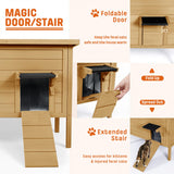 BRIOPAWS Feral-Outdoor-Cat-House-Insulated | Outside-Cat-Shelter for Winter | Weatherproof | Large Wooden Pet House for Multiple Cats | Foldable Ladder | Acrylic Side Window | Brown BRIOPAWS