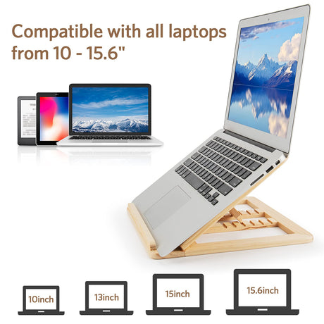 Skoioje Wooden Laptop Stand, Foldable Wood Laptop Riser Adjustable Computer Wooden MacBook Stand for Desk Portable Universal Notebook Laptop Holder with Multiple Angles for Laptops Up to 15.6 inches Skoioje