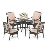 PHI VILLA 5-Piece Outdoor Dining Sets, All-Weather Patio Table and Chairs Set for 4, Heavy Duty Patio Round Table Set for Deck, 4 Extra Large Outdoor Metal Wicker Dining Chairs with Thick Cushions PHI VILLA