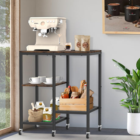 Kitchen Microwave Cart with Wheels,Coffee Bar Table Station,4-Tier Rolling Baker's Oven Rack,Small Appliance Storage Shelf,Utility Trolley Side Table for Kitchen,Office, Living Room (Rustic Brown) OGEMXU