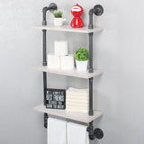Industrial Pipe Shelf Bathroom Shelves Wall Mounted,19.6in Rustic Wood Shelf with Towel Bar,3 Tier Farmhouse Towel Rack Over Toilet,Pipe Shelving Floating Shelves Towel Holder,Retro White MBQQ