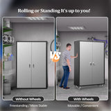 VINGLI Upgraded Wide & Deep Garage Storage Cabinet, Metal Storage Cabinet with Pegboards, Wheels, Locking Doors and Adjustable Shelves (Black & Silver, 43''W x 20''D x 72''H) VINGLI