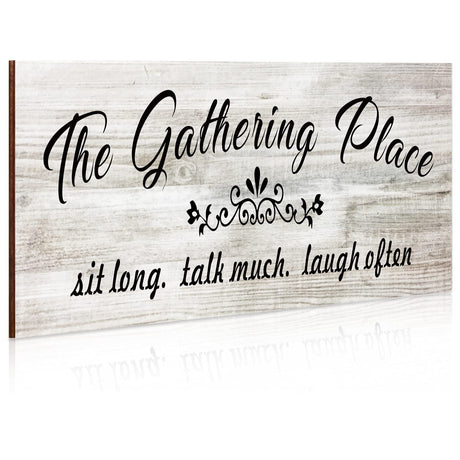 Jetec The Gathering Place Wooden Sign Rustic Farmhouse Home Decor Sign Kitchen Wall Sign Wooden Family Sign Wall Art Decor Sign for Dining Room Home Decor (White) Jetec