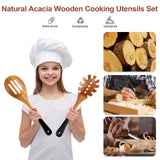 ROSOS Wooden Spoons For Cooking, 6 PCS Natural Acacia Wooden Cooking Utensils or Non-Stick Wooden Kitchen Utensil Set for Kitchen Essentials, Smooth Grip Wooden Cooking Spoons with Hanging Hole, Black ROSOS