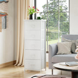 Somdot Dresser for Bedroom,Chest of Drawers Storage Organizer,Steel, MDF,Non-Woven Fabric Drawers,Closet Bedside Living Room Entryway Hallway,11.8" D x 16.5" W x 45.1" H (5 Drawers) White Leather,1 Somdot