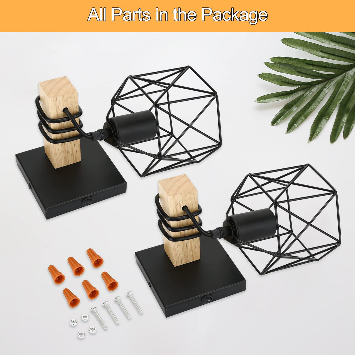 Black Wall Sconce with ON/Off Switch Pack of 2, Dimmable Cage Wall Mount Light Fixture Industrial Farmhouse Lighting, LG9939389 Lightess