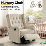 ABAKAN Swivel Rocker Recliner Chair, 360 Degree Nursery Rocking Recliner, Linen Glider Chair with Button Tufted Wingback Chair, for Living Room, Bedroom,Ash Beige ABAKAN
