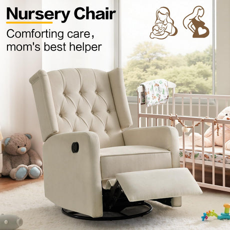 ABAKAN Swivel Rocker Recliner Chair, 360 Degree Nursery Rocking Recliner, Linen Glider Chair with Button Tufted Wingback Chair, for Living Room, Bedroom,Ash Beige ABAKAN