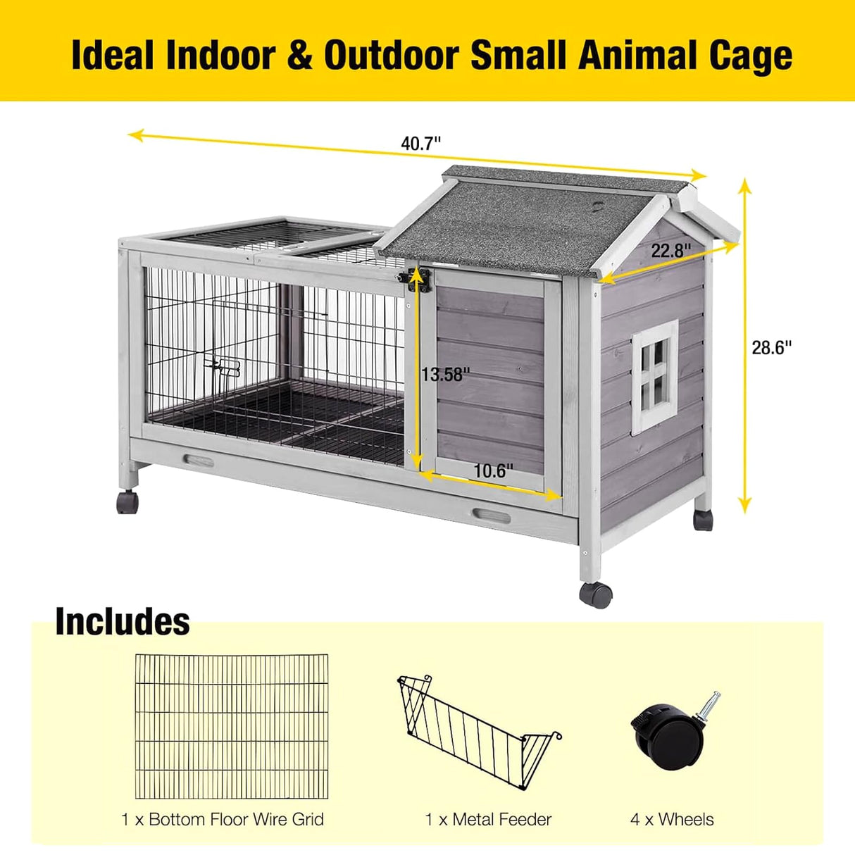 Aivituvin Rabbit Hutch Indoor Bunny Cage Outdoor Bunny House with Wire Floor Leakproof Plastic Tray Aivituvin