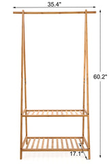 Finnhomy Bamboo Clothes Rack Portable Extra Large Garment Rack 2-Tire Storage Box Shelves For Entryway and Bed Room Patented Design Finnhomy