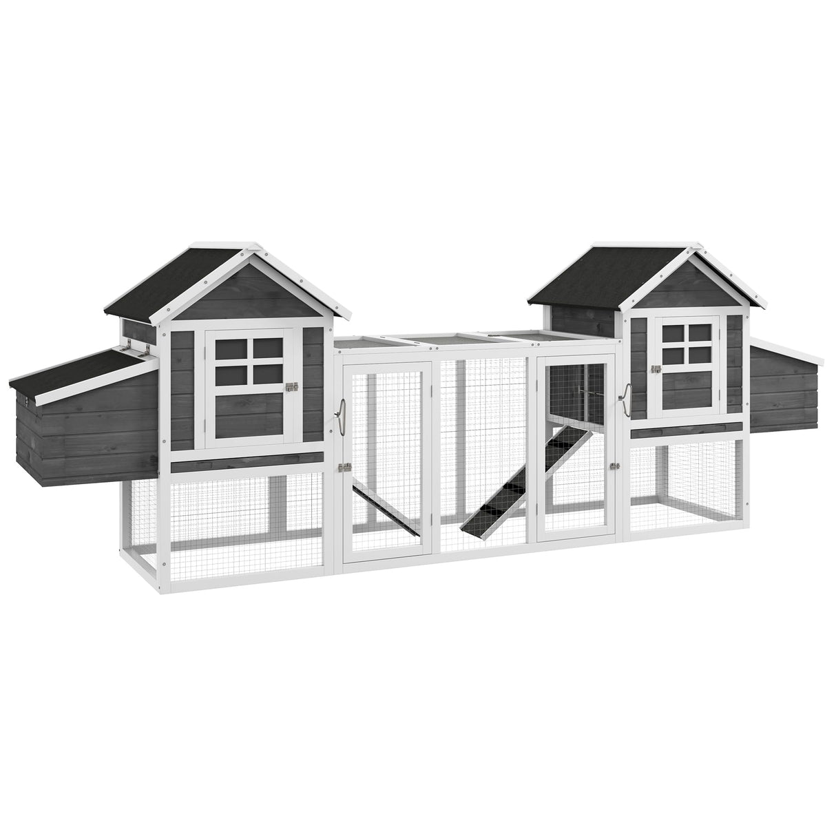 PawHut Dual Wooden Chicken Coop with Garden Bed, Large Outdoor Hen House with Nesting Boxes Removable Trays, Ramps Run, for Garden Backyard, 123" x 27.5" x 42.5", Dark Gray PawHut