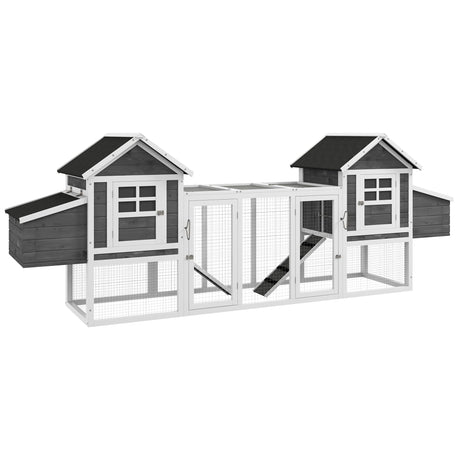PawHut Dual Wooden Chicken Coop with Garden Bed, Large Outdoor Hen House with Nesting Boxes Removable Trays, Ramps Run, for Garden Backyard, 123" x 27.5" x 42.5", Dark Gray PawHut