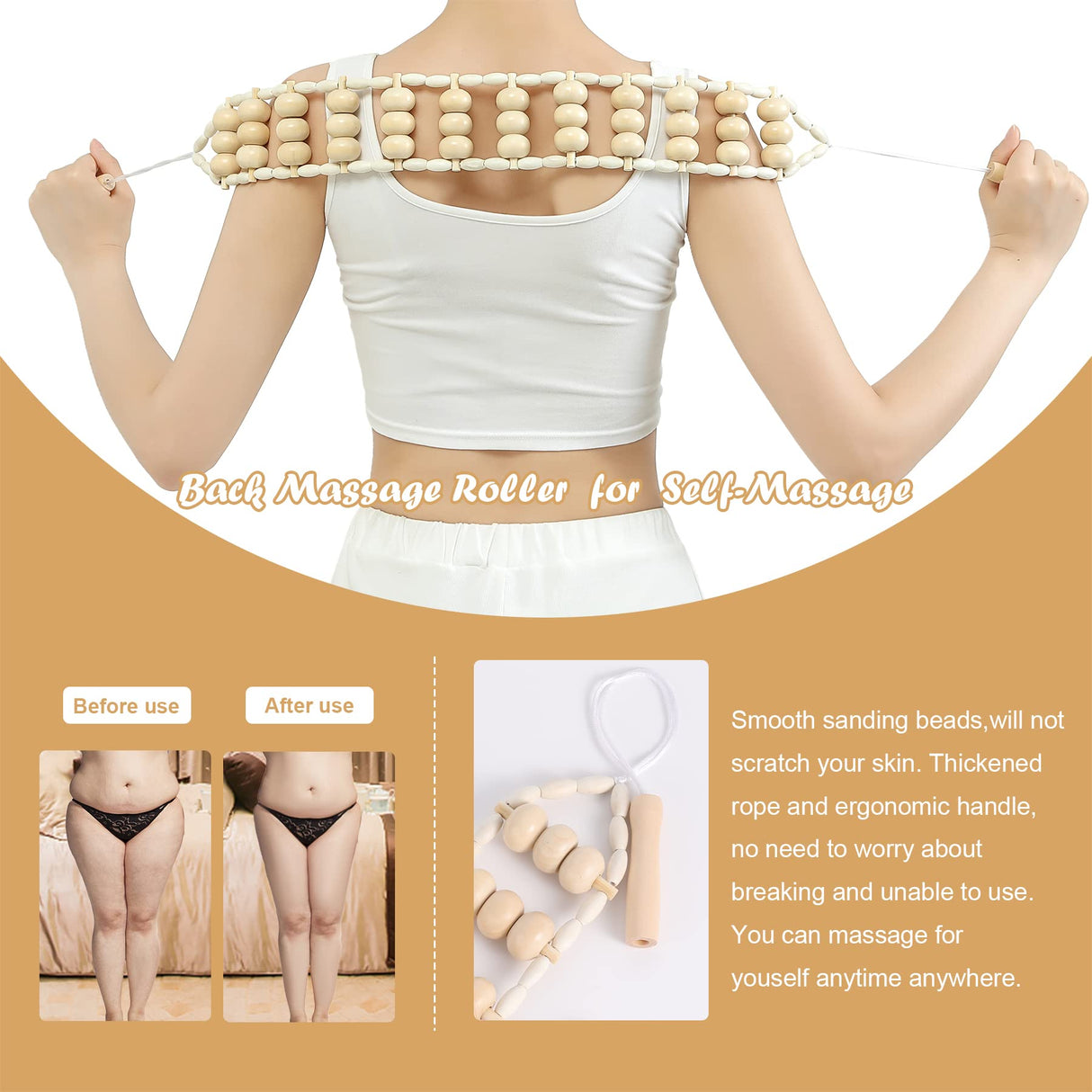 OYHMC Wood Therapy Massage Tools Professional Maderoterapia Kit Body Sculpting Tools for Lymphatic Drainage and Anti-Cellulite.Wood Massager Roller Rpoe for Back and Muscle Pain Relief (5pcs) OYHMC