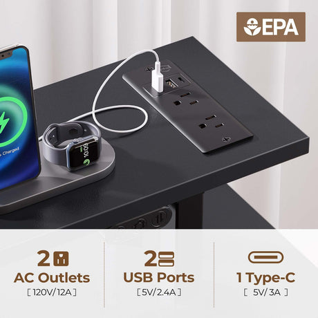 Seventable Computer Desk 47.2" with LED Lights & Power Outlets, Home Office Desk with 4 Drawers, Writing Desk with Keyboard Tray, Study Desk with Monitor Stand, Work Desk for Home Office, Black Seventable