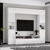 TAMUNE Large Entertainment Center with Bookshelves, High Gloss Wall Unit TV Stand, Modern Media Center with Shelves and Drawers, Doors, for Living Room White 11.8”D x 94.5”W x 78.7”H TAMUNE