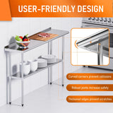 HOCCOT Stainless Steel Table for Prep & Work 14" X 60" inches with Adjustable Shelf and Backsplash, Commercial Workstations, Utility Table in Kitchen Garage Laundry Room Outdoor BBQ HOCCOT