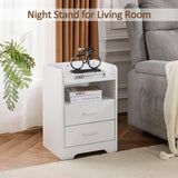Mellolivin Nightstand with Charging Station and LED Lighting, White Night Stand with 2 Drawers, Modern Wood Nightstand, Bedside Table, End Table for Bedroom and Living Mellolivin