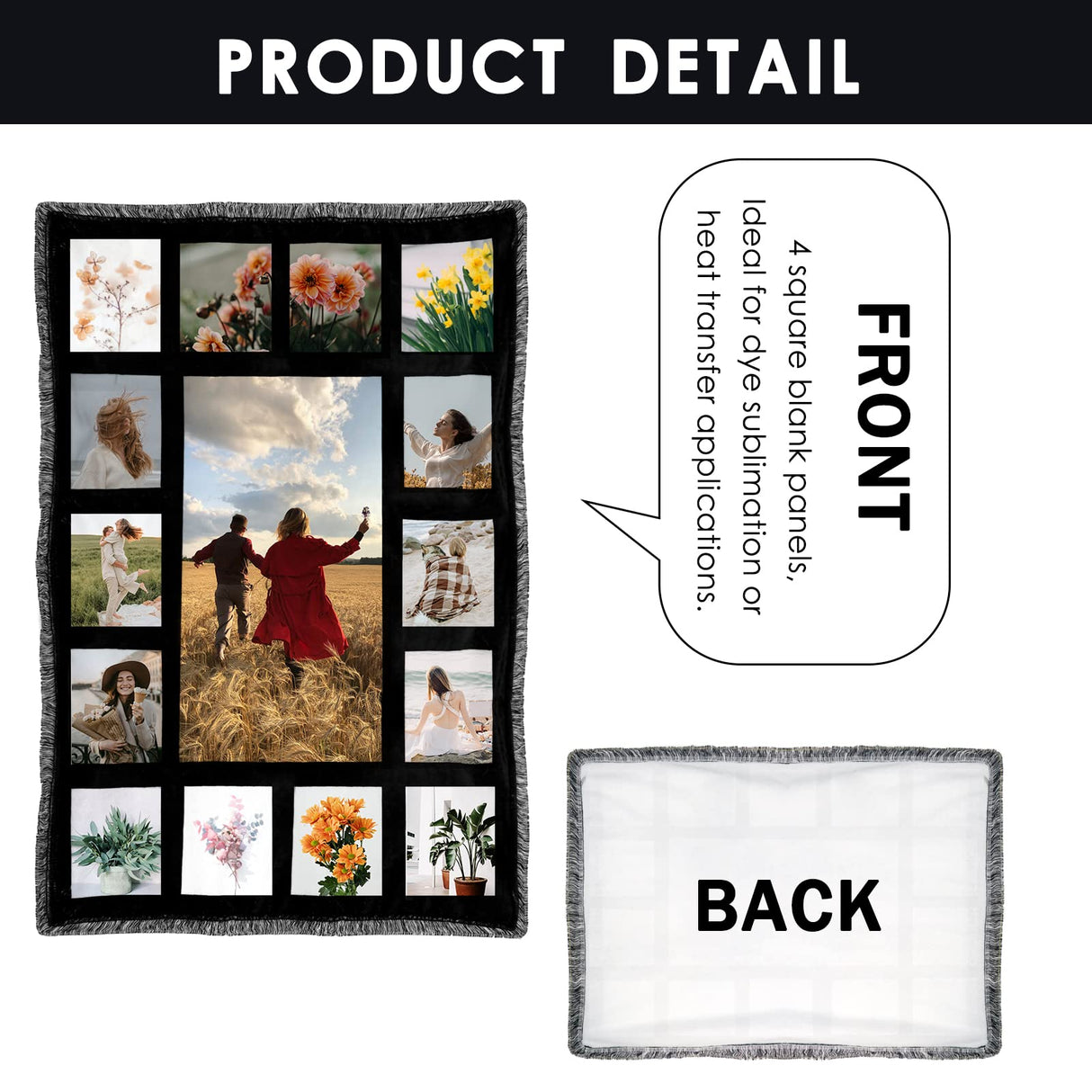 MAIKESUB Sublimation Blank Blanket 53 x 41.3 Inches Custom Personalised Photo 15 Panel Gifts for Family and Friends on Christmas Wedding Mothers Day Father Day MAIKESUB