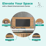 Naomi Home Deborah Floating Entertainment Center for up to 55 inch TVs, TV Wall Panel with LED Strip and Shelf, Floating TV Stand, Natural,White Naomi Home