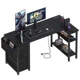 Lufeiya L Shaped Gaming Desk with Drawers & Storage Shelves, 55 Inch Corner Computer Desk with Power Outlet for Home Office Bedroom, L-Shaped Teen PC Desks with Fabric Drawer, Black Lufeiya