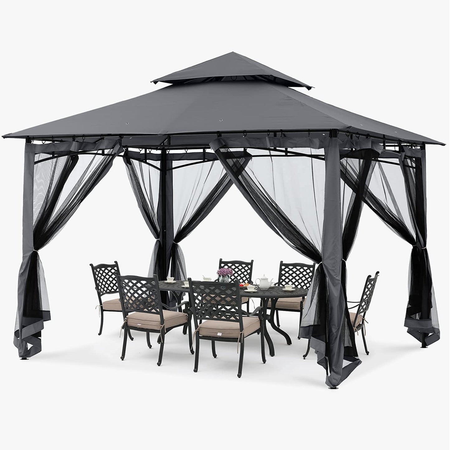 ABCCANOPY Gazebos for Patios 10x10 - Outdoor Steel Frame Gazebo with Mosquito Netting for Lawn Backyard Garden Deck (Dark Gray)