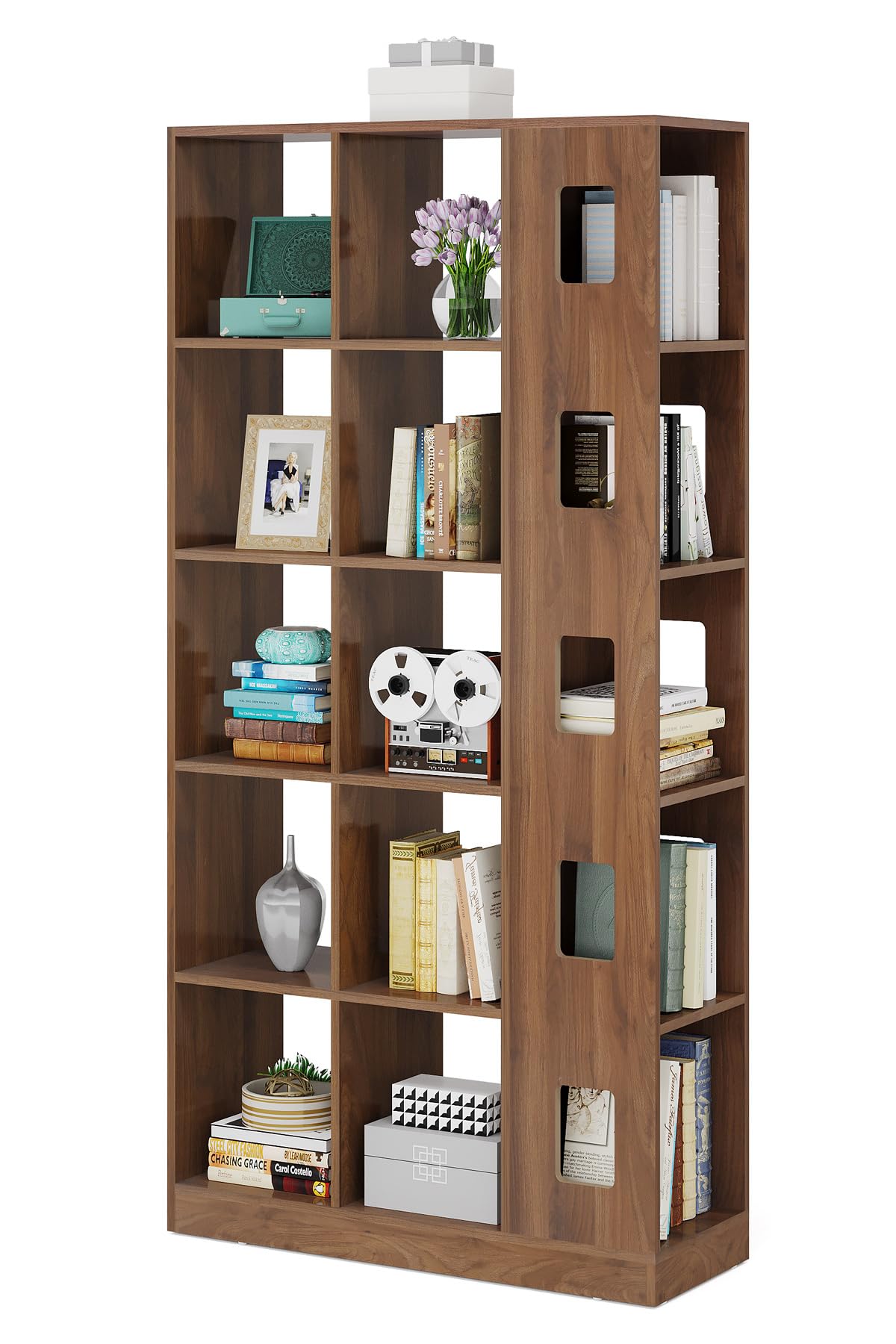 Tribesigns 15-Cube Versatile Wood Bookcase – Stylish 5-Tier Freestanding Storage Shelf in Brown - WoodArtSupply