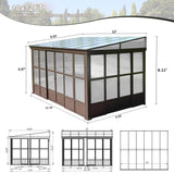 Domi Lean-to Sunroom 10x12FT, Wall Mounted Solarium with Sloping Polycarbonate Roof, Detachable Polycarbonate Screens, 2 Lockable Sliding Doors, Aluminum Gazebo Against Wall Sun Room for Patio Deck domi outdoor living
