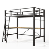 SogesSleep Loft Bed Twin Size with L-Shaped Desk, Heavy Duty Metal Twin Loft Bed with Charging Station, Safety Guard & Ladder, Space-Saving, No Box Spring Needed SogesSleep