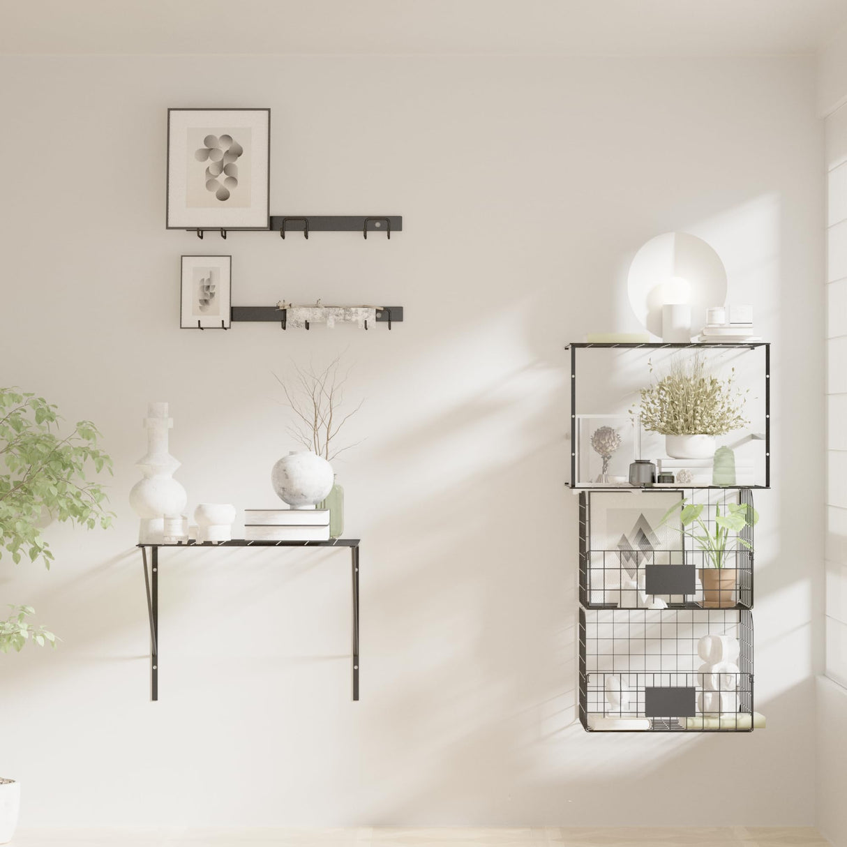 Niovrooro Garage Shelving Wall Mounted with Wire Baskets and Hooks,Basement Hanging Storage and Organizers,Heavy Duty Organization Shelves,Wall Storage Rack Niovrooro