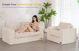 MAXYOYO Bean Bag Chair for Adults, Upholstered Floor Sofa with Armrests, Loveseat Boneless Couch with Tufted Cushion & Backrest, Sofa in A Box, Large Bean Bag Couch for Bedroom Living Room, Beige MAXYOYO