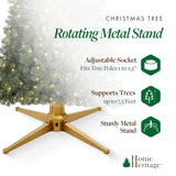 Home Heritage Artificial Christmas Tree Base Rotating Metal Stand for 1 to 1 1/2 Inch Diameter Artificial Christmas Tree Poles, 31 Inch, Gold Home Heritage