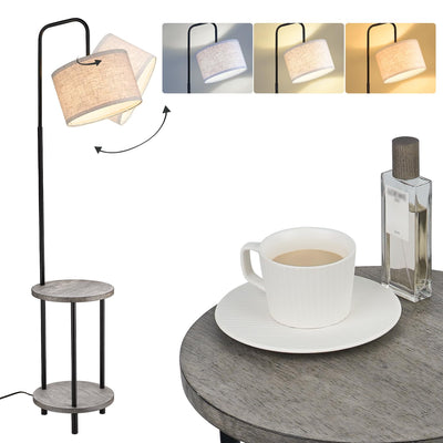 ELYONA Solid Wood Floor Lamp - Rustic Side Table Lamp for Bedroom & Living Room - Mid Century Modern Floor Lamp with 3 Color Temperatures LED Bulb - Industrial Tall Pole Reading Standing Light - Grey