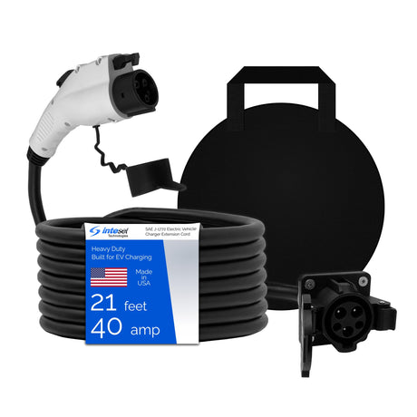 Inteset 21ft 40amp J1772 EV Extension Cord, Made in USA - for Electric Vehicle Charging Stations, Carrying Bag, Ultra-Flex Cable, UL Listed Parts Inteset