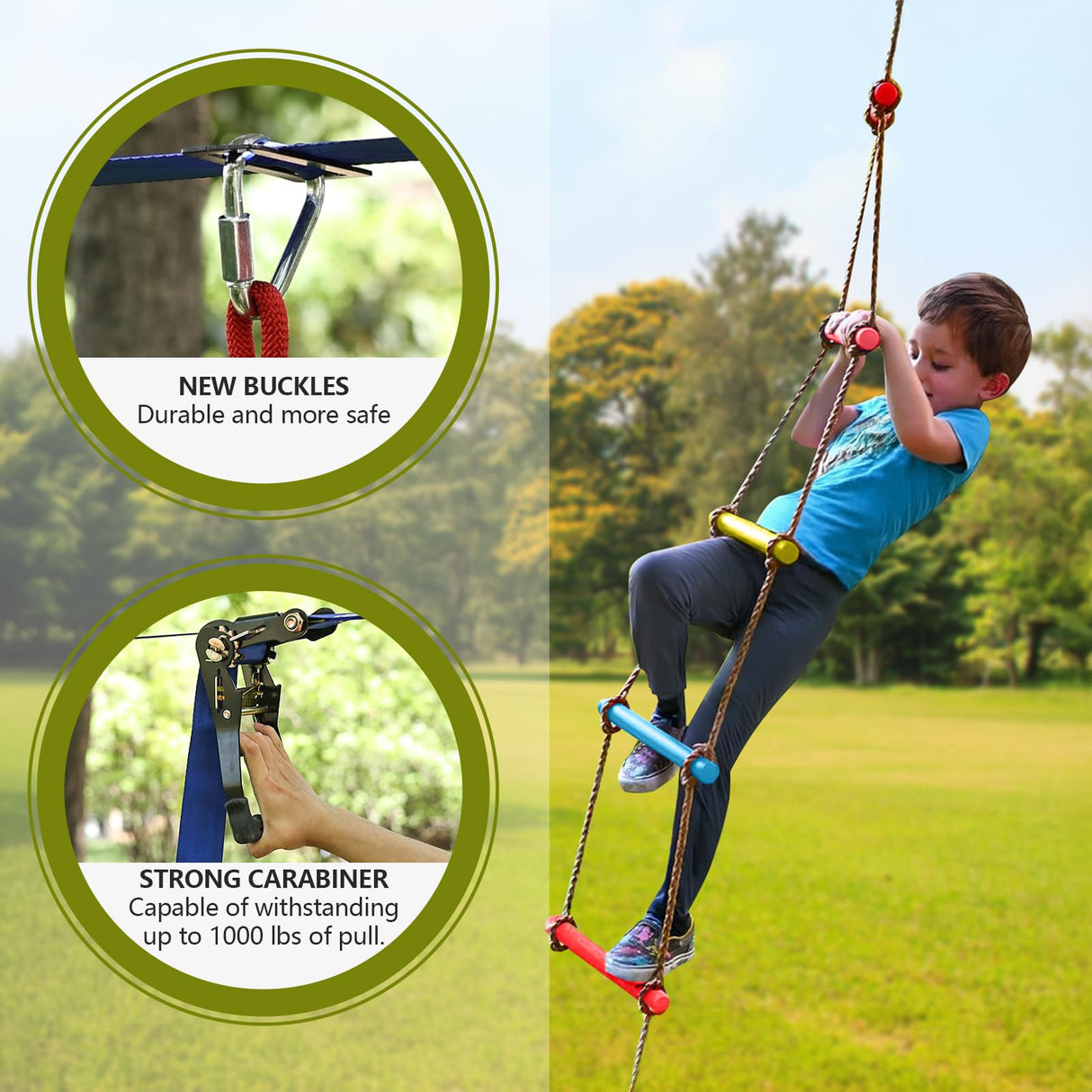 Ninja Warrior Obstacle Course Accessories New Upgraded Buckle for 2” Width Slackline No Tearing Slackline，Quick Buckle – No More Threading，Install in Seconds – Anywhere on The Line Gentle Booms Sports