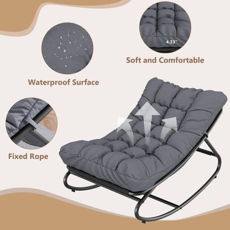 Rocking Papasan Chairs, Outdoor Lounge Chairs with Comfy Cushions, Sturdy Metal Frame, Reading Chairs for Adults, Padded Seat for Patio, Garden, Nursery, Living Room GarveeLife