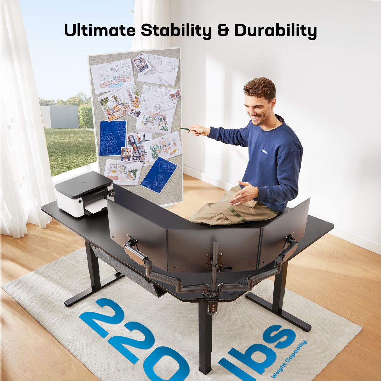 HUANUO 63″ Dual Motor L-Shaped Standing Desk, Built-in Power Outlets, Electric Height Adjustable Corner Computer Desk, Large Power Strip Holder, Sit Stand Up Desk with 3 Preset Heights, Black HUANUO