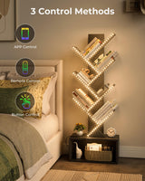 Evermagin 6 Tier Tree Bookshelf with LED Light, Vertical Bookcase Tower with Remote App Control, Music Sync Color Changing Floor Standing Book Shelf, Black Evermagin