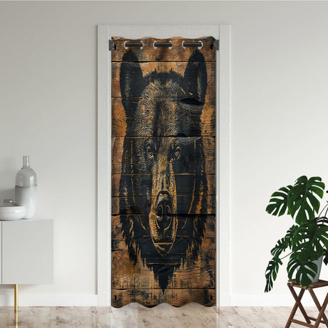 Rustic Lodge Bear Door Curtains for Doorways, Bear Farmhouse Cabin Wooden Art Blackout Curtain for Kids Bedroom Closet, Grommet Thermal Insulated Privacy Door Drapes for Room Divider, 42"W x 80"L Yozeuoo