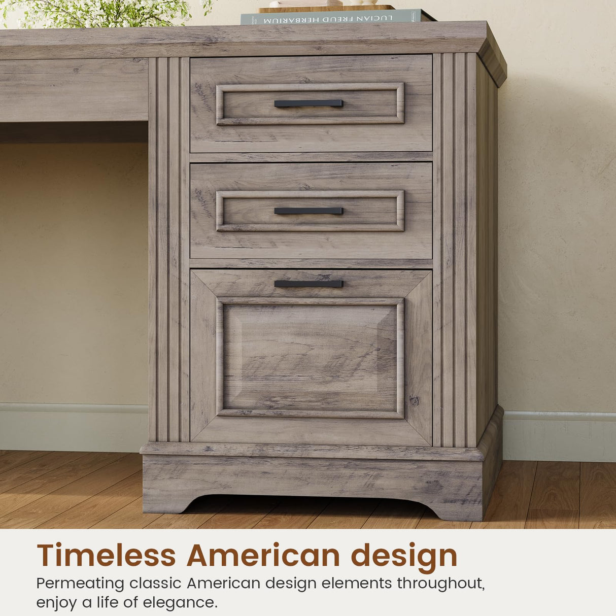 Itaar Farmhouse 55" Executive Desk, Computer Desk with Storage Drawers and Power Outlet, Home Office Desk, Workstation for Office Home, Grey Itaar