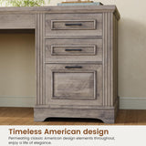 Itaar Farmhouse 55" Executive Desk, Computer Desk with Storage Drawers and Power Outlet, Home Office Desk, Workstation for Office Home, Grey Itaar