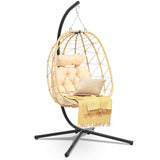 DWVO Egg Hanging Swing Chair with Stand Egg Chair Wicker Egg Chair with Cushions 330lbs for Patio, Bedroom, Garden and Balcony, Beige DWVO
