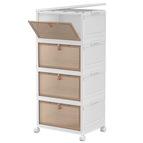 CTSNSLH 4 Tier Plastic Storage Bins and Boxes Organizer - 27Qt Stackable with Lids for Bedroom, Living Room, Office - Foldable Containers CTSNSLH