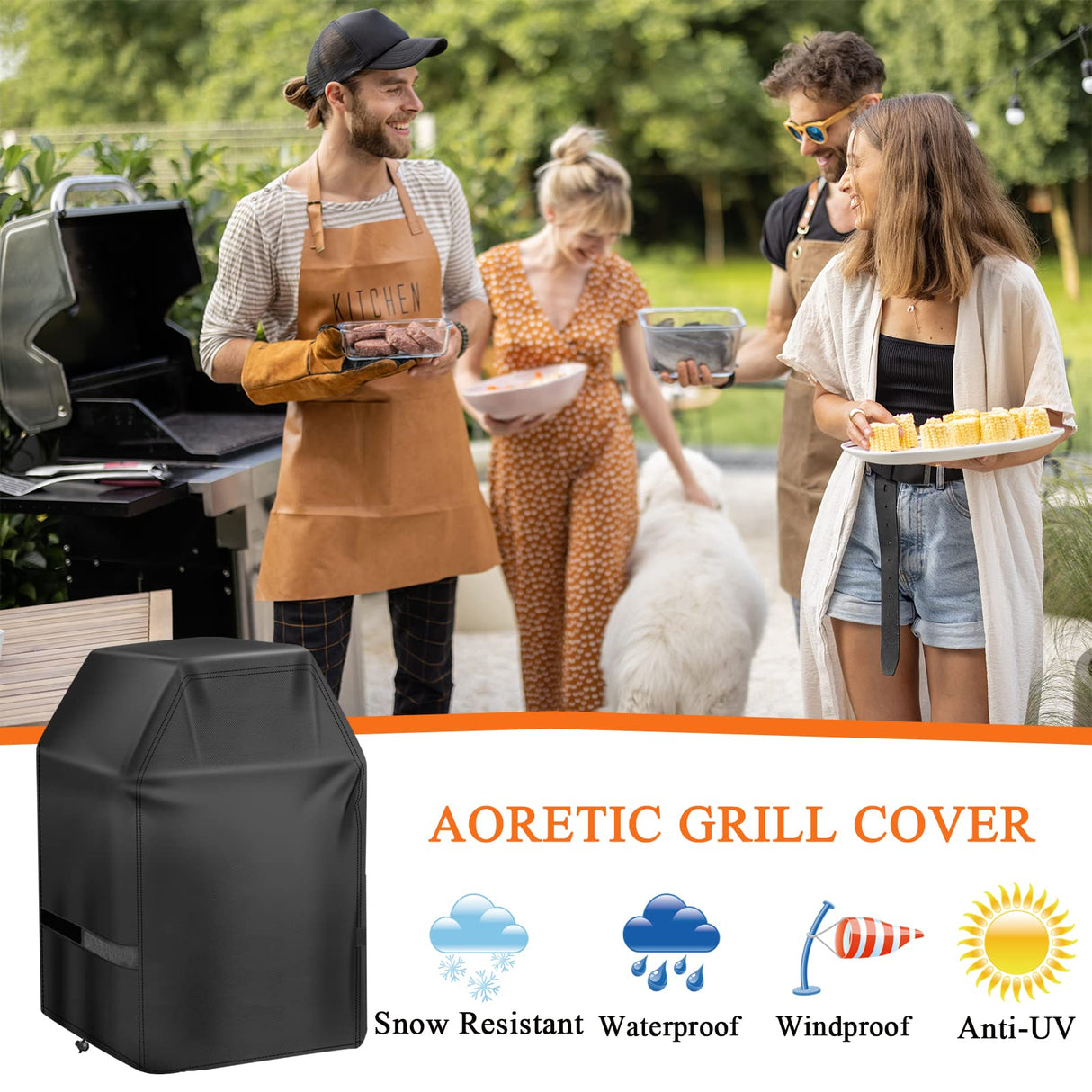 Grill Cover 32 inch Gas BBQ-Cover, Fit Most 2 Burner Grill Waterproof Small Barbeque Cover with Velcro Straps & Adjustable Drawstring for Weber,Nexgrill,Char-Broil, Monument,Dyna-Glo,Kenmore Aoretic