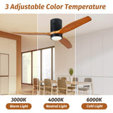 KAPOEFAN 52 Inch Flush Mount Wood Ceiling Fan with Lights, Low Profile Ceiling Fan with Light and Remote Control, Outdoor Wooden Fan DC Motor 6 Speeds 8H Timer for Farmhouse Patio KAPOEFAN