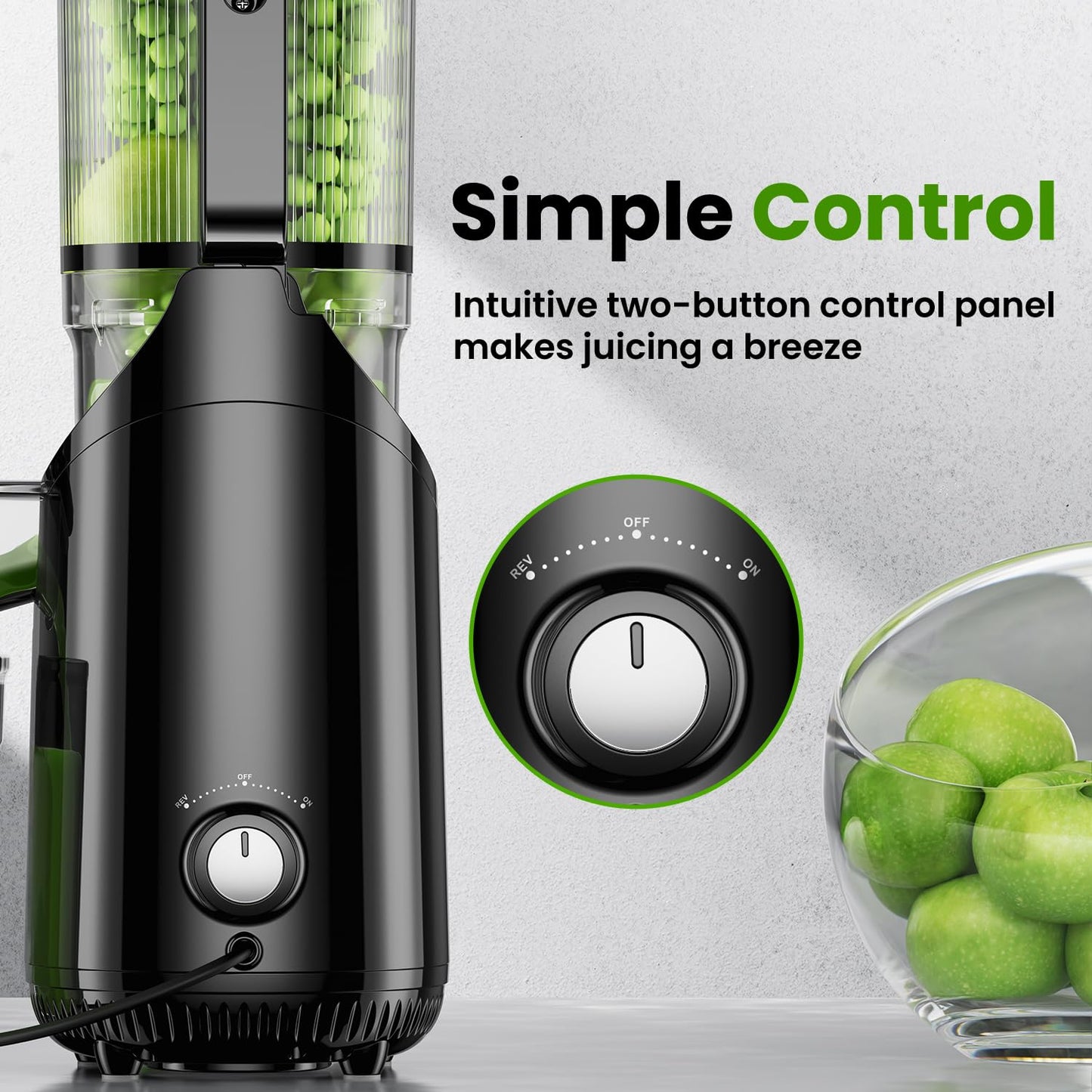 Cold Press Juicer, Amumu Slow Masticating Machines with 5.4" Extra Large Feed Chute Fit Whole Fruits & Vegetables Easy Clean Self Feeding Effortless for Batch Juicing, High Juice Yield, BPA Free 250W