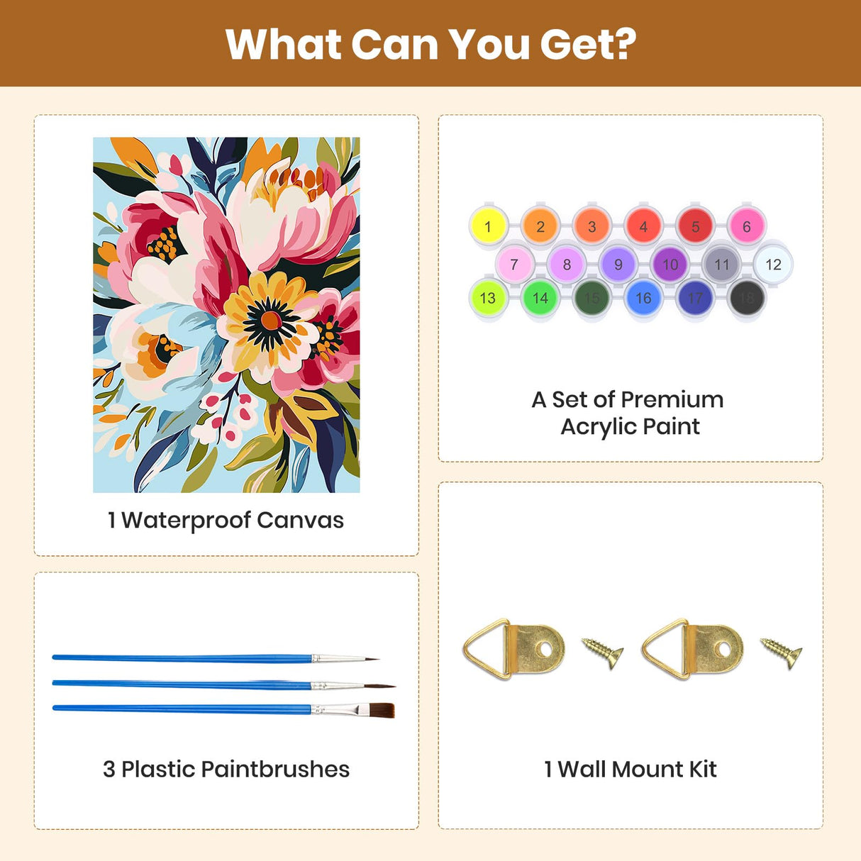 QENSPE DIY Flowers Arcylic Paint by Number,Painting Kits for Adults,Canvas Painting Tool Set for Beginners,Home Wall Decor 12x16 Inch QENSPE